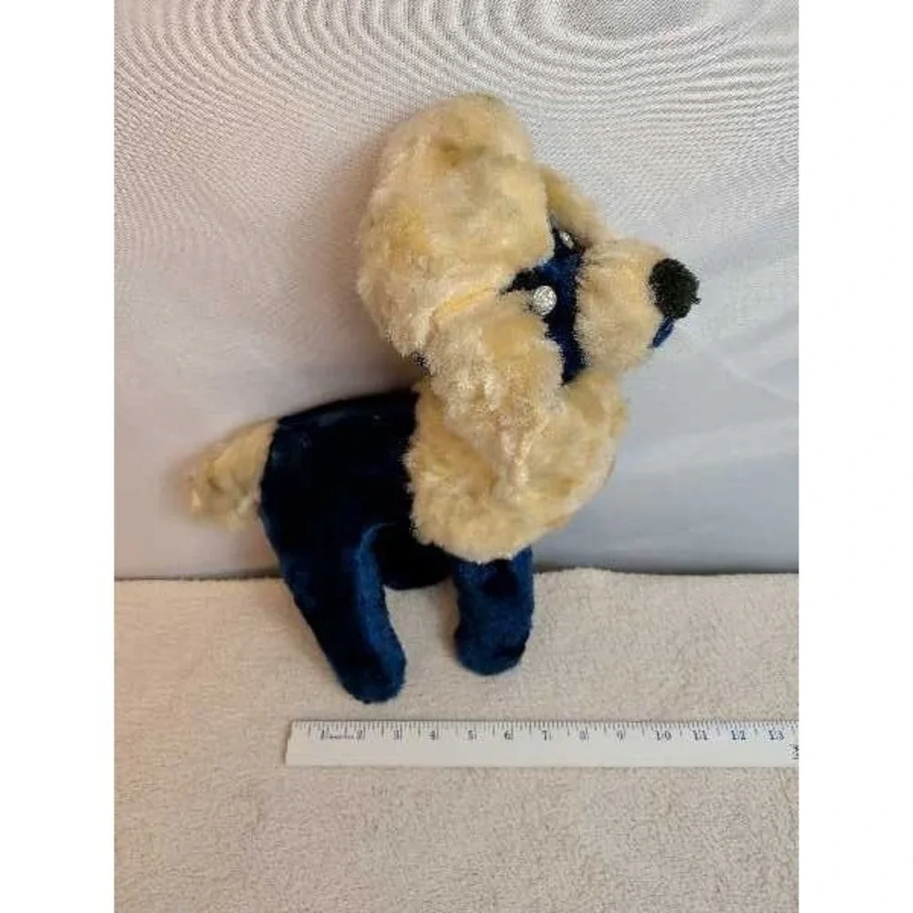 VTG Poodle Plush Stuffed Animal Toy Cream Blue Sparkle Eyes Dog Vintage Plush